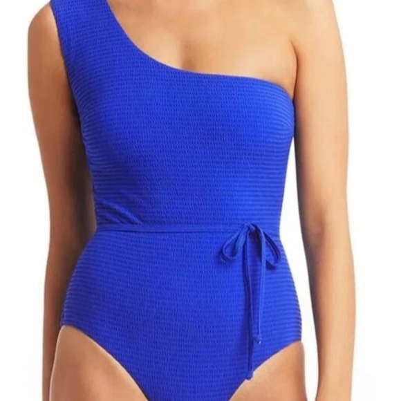NWT Sea Level Swim Messina One-Shoulder Tie Waist One-Piece Swimsuit Cobalt  16 - Picture 1 of 13